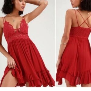 Free People Red Lace Mini Dress